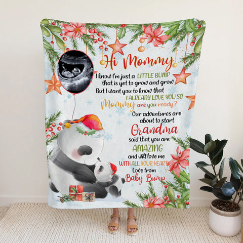 Personalized Panda Christmas Baby Blanket, Custom Photo Ultrasound Baby Bump Gifts For New Mom New Dad Wife, Christmas Fleece Sherpa Blanket Expecting Parents Gifts For Mom To Be,