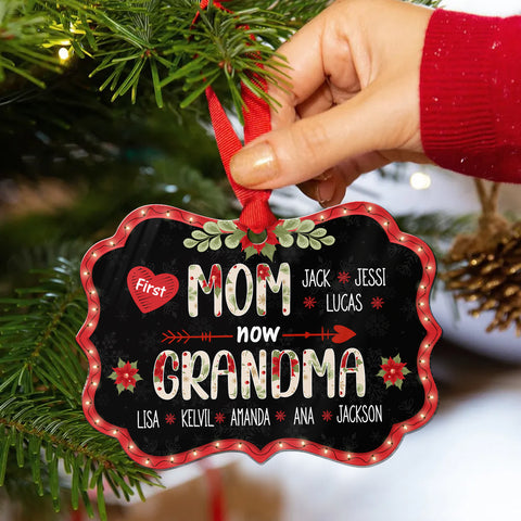 First Mom Now Grandma Ornament, Personalized Grandkids Names Christmas Gift, New Grandma Pregnancy Reveal Gift, Custom Holiday Keepsake