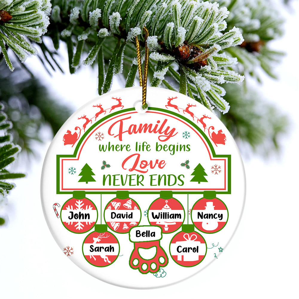 Family Gifts, Family Life Begin Love Not Ends Cute Ball With Names Hanging, Personalized Christmas Ornament, Gifts For Parents Grandparents From Kids Grandkids, Family Ornament