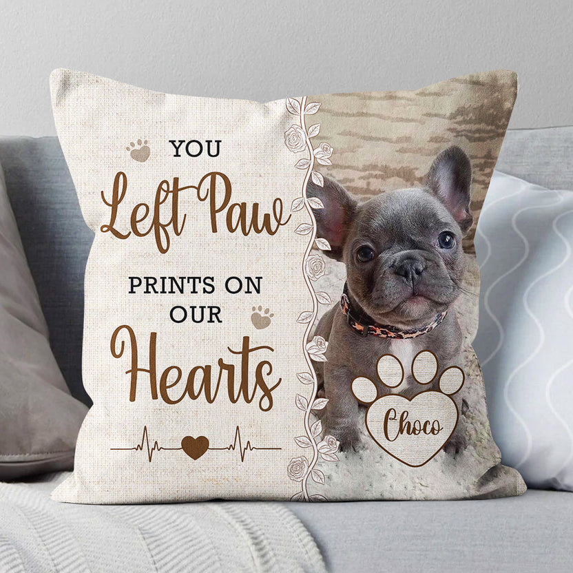 Sympathy Gifts, You Left Paw Prints On Our Hearts, Personalized Pet Memorial Pillow, Gifts For Loss Of Dog Cat, Sofa Couch With Photo, Pet Remembrance Dog Remembrance Pillow