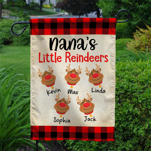 Nana's Little Reindeers Garden Flag, Custom Grandkids Names Outdoor Banner, Red Plaid Yard Decor, Christmas Reindeer Names Yard Sign, Holiday Decor Garden Flag, Gifts For Grandkids