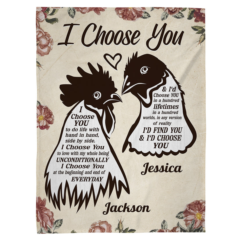 Chicken Couple Rooter And Hen Silhouette Vintage I'd Find You & I'd Choose You, Personalized Blanket, Gifts For Him Her From Honey, Custom Fleece Sherpa Blanket, Gifts For Valentines