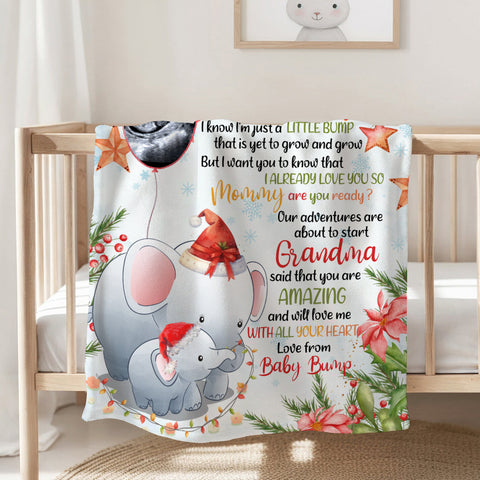 Elephant Pregnancy Announcement Baby Blanket, Ultrasound Baby Reveal Gifts For 1st Time Parents, Cozy Fleece Blanket For New Mom New Dad Keepsake, Expecting Mom Christmas Presents