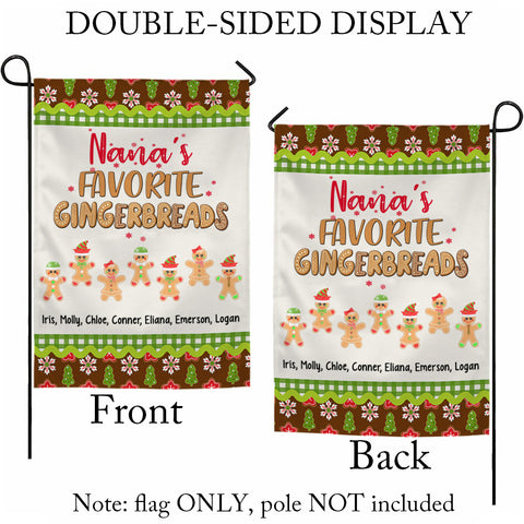 Grandma Gifts, Nanas Favorite Gingerbreads Custom Yard Flag, Personalized Kids Name Outdoor Banner, Christmas Home Decoration, Personalized Family Banner, Yard Decor, Personalized Garden Flag, Gifts For Nana From Grandkids, Double Sided Outside Welcome Fl
