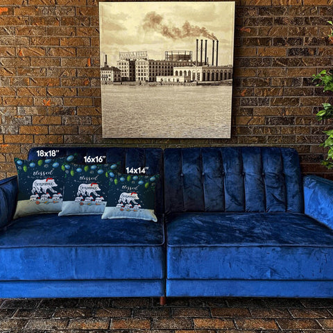 Grammie Pillow, Custom Kids Names Polar Bear Family Pillow, Blue Christmas Decor, Living Room Accent Case, Holiday Snowflake Decor, Christmas Holiday
