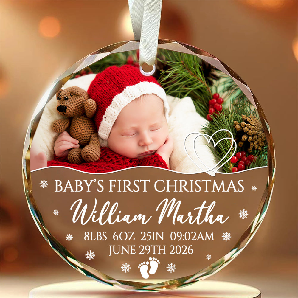 Family Gifts, Baby's First Christmas Circle Glass Ornament, Newborn Holiday Decoration, Newborn Keepsake, Custom Holiday Glass Tree Ornament, Gifts For New Siblings Baby Children