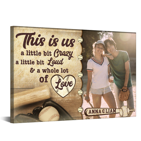 Personalized Name Sports Canvas, A Whole Lot Of Love Phrase Artwork, Baseball Bat And Glove Theme Couple Wall Decor Canvas Wall Art, Gifts For Him Her Poster Print Gifts For Valentine