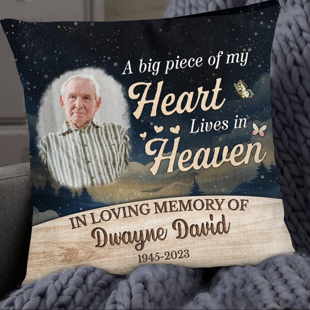 Sympathy Gifts, Personalized Photo Memorial Square Pillow, Big Piece Of Heart Lives In Heaven Butterflies Hearts, Gifts For Loss Of Mom Dad, Sofa Couch, Funeral Anniversary