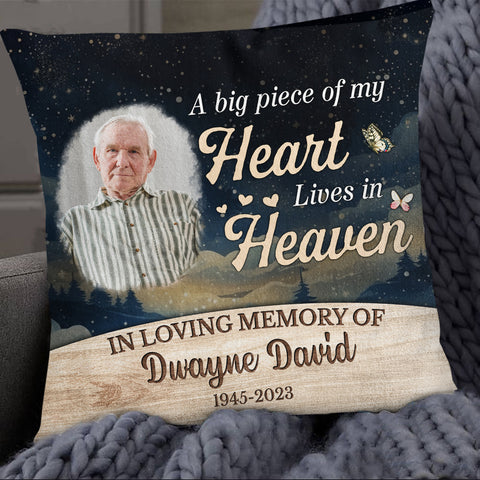 Sympathy Gifts, Personalized Photo Memorial Square Pillow, Big Piece Of Heart Lives In Heaven Butterflies Hearts, Gifts For Loss Of Mom Dad, Sofa Couch, Funeral Anniversary