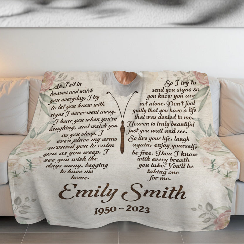 Memorial Gifts, Personalized Memorial Blanket With Photo, Angel In Heaven As Sit In Heaven Butterflies With Photo, Loss Of Mom Dad Blanket, Fleece Sherpa, Sympathy Gifts For Anniversary