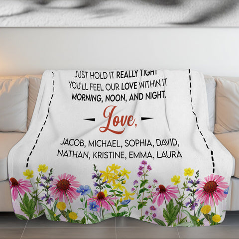 Grandma Gifts, Nana And Papa Blanket, Hugged And Squeezed Poem Message, Floral Border Artwork, Personalized Name, Personalized Blanket, Gifts For Nana From Grandkids, For Mother's Day