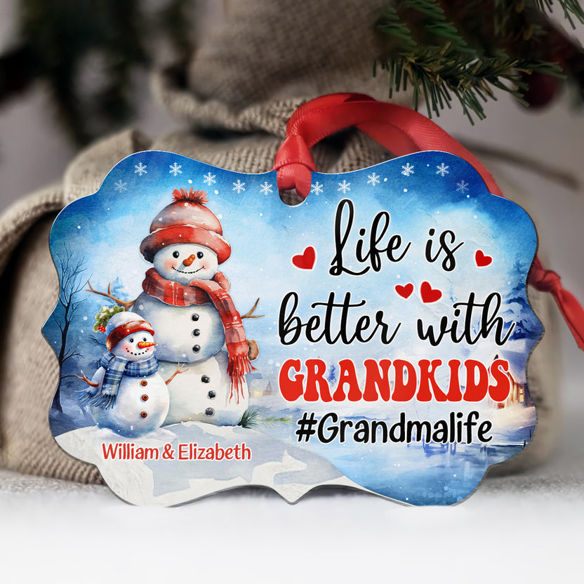 Gifts For Grandparents, Cute Xmas Winter Life Is Awesome With Grandkids, Personalized Christmas Ornament, Gifts For Gigi From Grandkids, Xmas Tree Decoration Medallion Aluminum Ornament