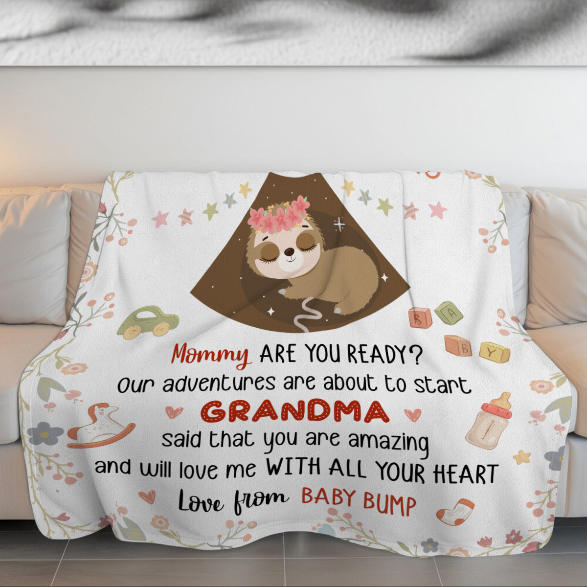Mom To Be Gifts, I Already Love You Cute Baby Sloth Sleeping Ultrasound Mommy's Tummy , Personalized Blanket, Gifts For Mom To Be, Fleece Sherpa, New Mother Blanket For Mother's Day