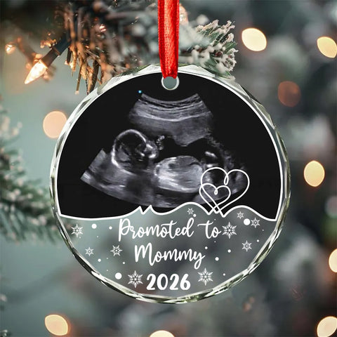 Mom To Be Gifts, Personalized Sonogram Glass Ornament, Promoted To Mommy Year, Custom Baby Photo Keepsake, Pregnancy Announcement, Expecting Mom Holiday Item,  Gifts For Mommy