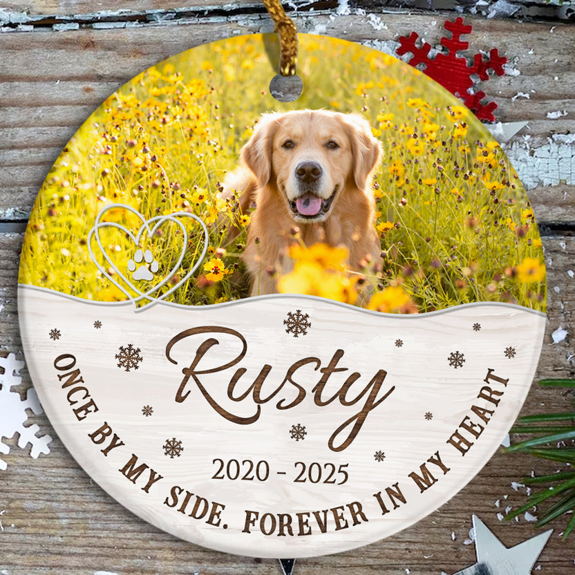 Pet Sympathy Gifts, Once By Side, Forever In Heart, Personalized Pet Memorial Ornament With Photo, Gifts For Loss Of Dog Cat