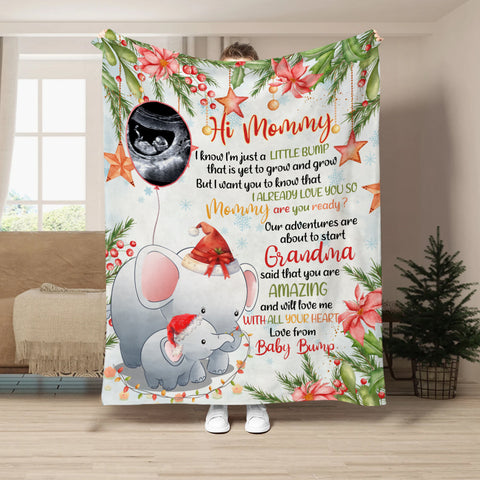 Elephant Pregnancy Announcement Baby Blanket, Ultrasound Baby Reveal Gifts For 1st Time Parents, Cozy Fleece Blanket For New Mom New Dad Keepsake, Expecting Mom Christmas Presents