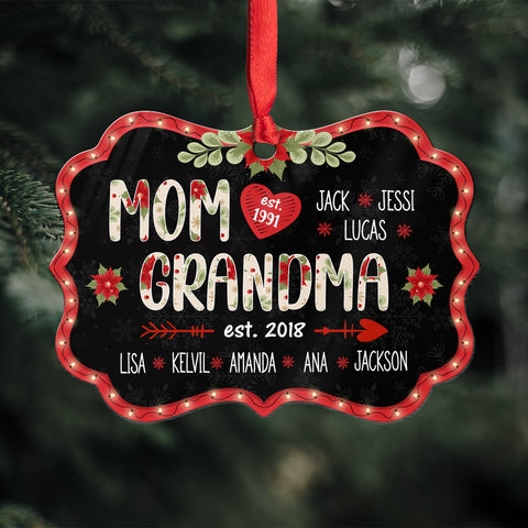 Mom Grandma Ornament, Personalized EST. Years, Custom Grandkids Names Christmas Gift, Holiday Family Established Year Ornament Keepsake