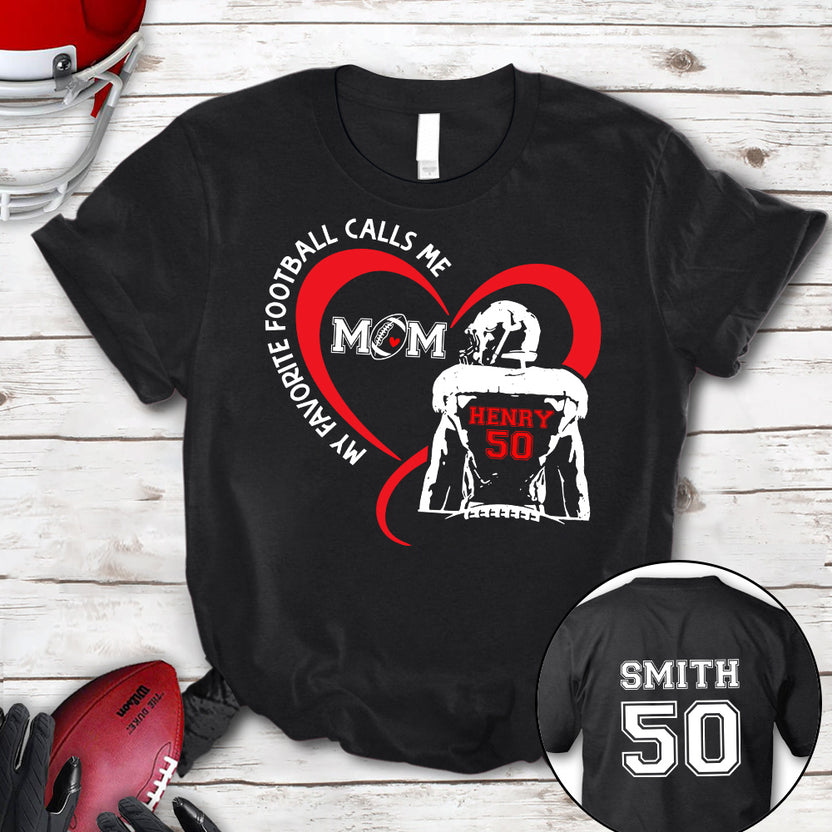 Personalized T-Shirt For Mommy From Son Boy Kids Football Gifts He Calls Me Mom Football Fan Football Family Mother Football Games Day Custom Title And Number Short Sleeve Tops Tee
