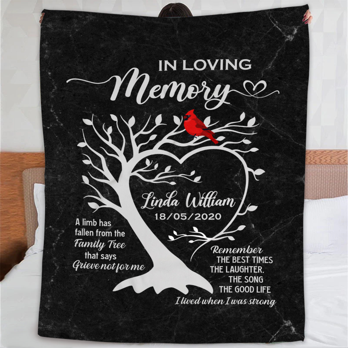 Remembrance Gifts, Personalized Memorial Blanket With Photo, A Limb Has Fallen From Family Tree Red Bird, Loss Of Mom Dad Blanket, Fleece Sherpa, Sympathy Gifts For Anniversary