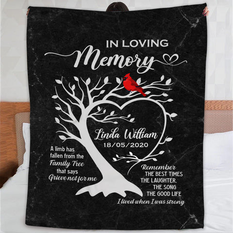 Remembrance Gifts, Personalized Memorial Blanket With Photo, A Limb Has Fallen From Family Tree Red Bird, Loss Of Mom Dad Blanket, Fleece Sherpa, Sympathy Gifts For Anniversary