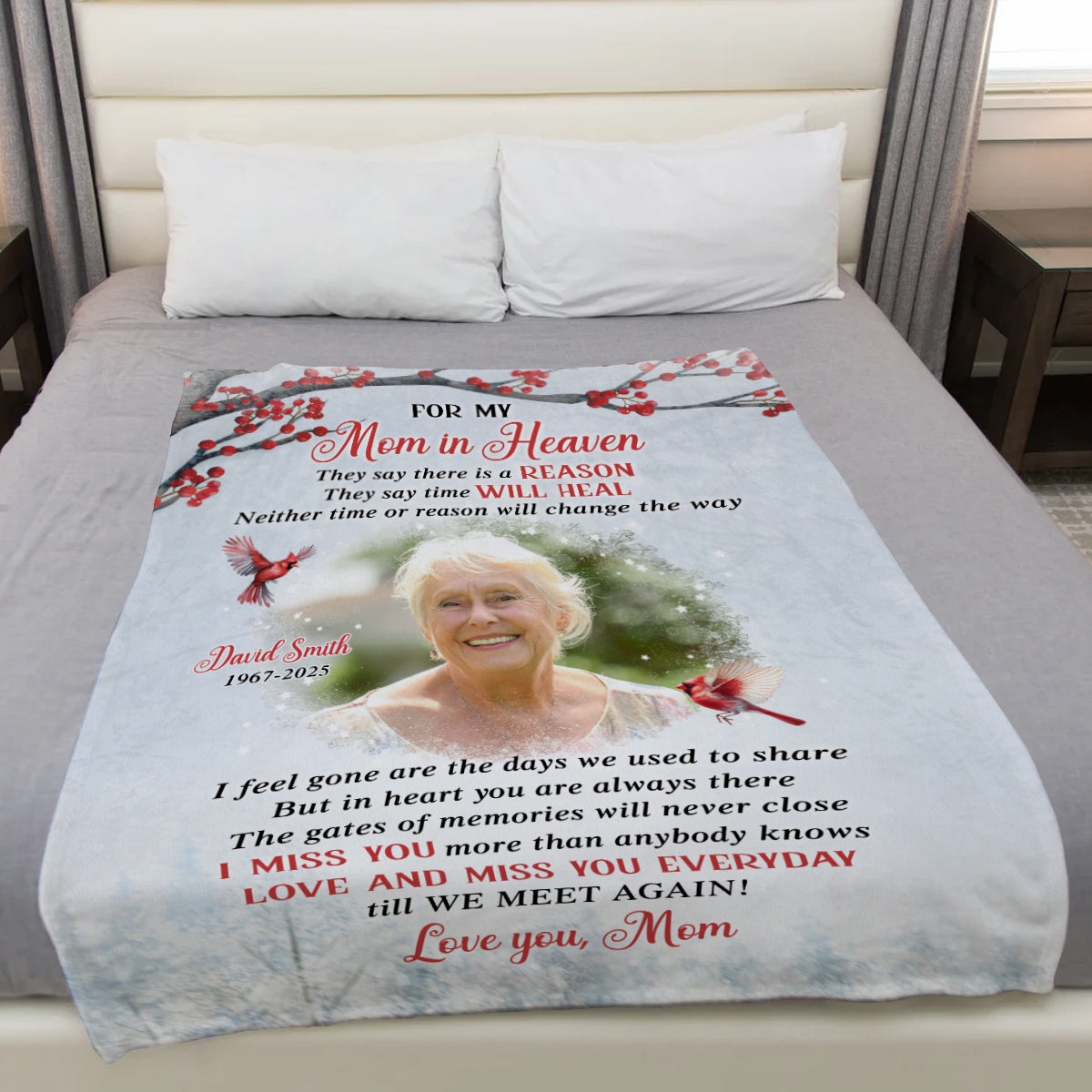 Sympathy Gifts, Memorial Blanket With Photo, Memorial Photo Upload For My Mom In Heaven Till We Meet Again, Loss Of Loved Ones Blanket, Fleece Sherpa, Funeral Gifts For Anniversary