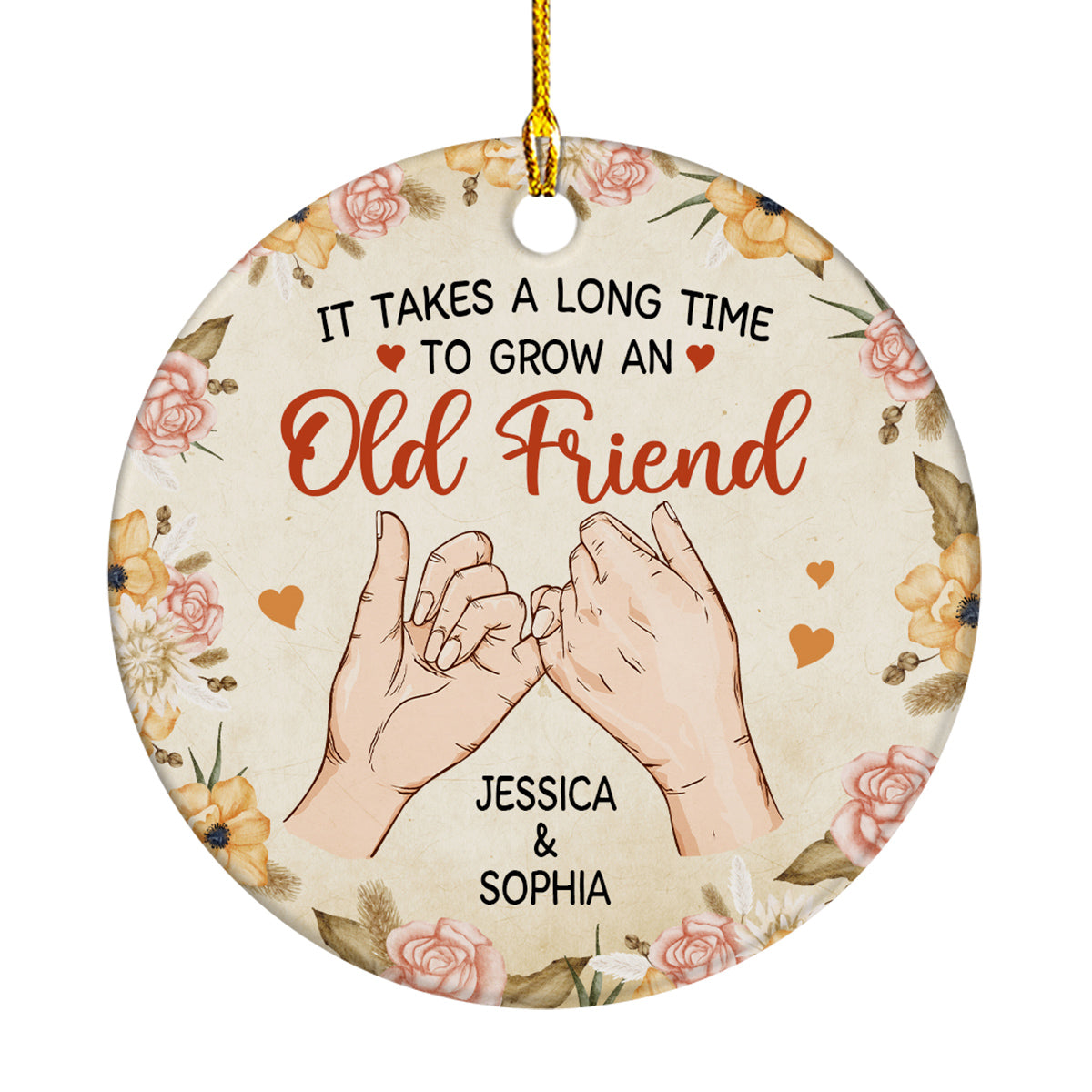 It Takes A Long Time To Grow An Old Friend, Personalized Name Tree Decor, Pinky Promise Hands, Personalized Christmas Ornament, Gifts For Old Ladies, Xmas Tree Decor Hanging