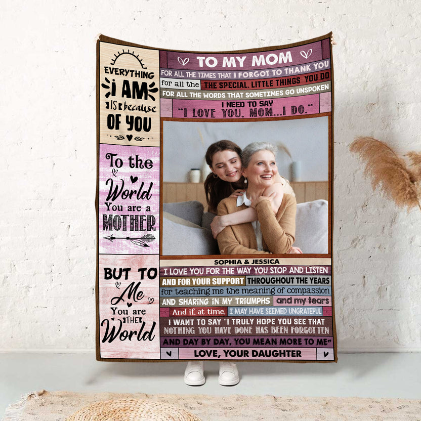 Gifts For Mom, Vintage Wooden Background Custom Love Letter Blanket To My Mom Warm And Cozy Blanket, Gifts For Mom From Daughter Fleece Sherpa Blanket, Gifts For Mothers Day