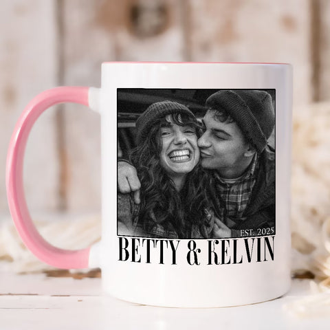 Couple Photo Mug, Personalized Name Custom Black White Photo, Romantic Matching Couple, Personalized Coffee Mug, Gifts For Him Her Honey, Ceramic 11 15oz Cup, Gifts For Valentine
