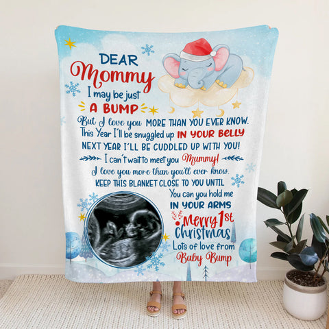 Mom To Be Gifts, This Year I'll Snuggled Up In Your Belly Elephant Sonogram Picture, Personalized Blanket, Gifts For 1st Time Mom, Fleece Sherpa, New Mom Blanket, Gifts For Christmas