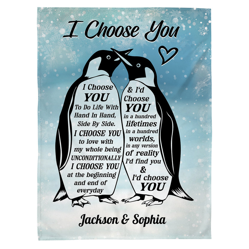 Mr And Mrs Gifts, Penguin Couple Silhouette Vintage I'd Find You & I'd Choose You, Personalized Blanket, Gifts For Him Her Honey, Custom Fleece Sherpa Blanket For Valentine Anniversary