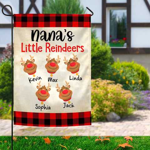 Nana's Little Reindeers Garden Flag, Custom Grandkids Names Outdoor Banner, Red Plaid Yard Decor, Christmas Reindeer Names Yard Sign, Holiday Decor Garden Flag, Gifts For Grandkids