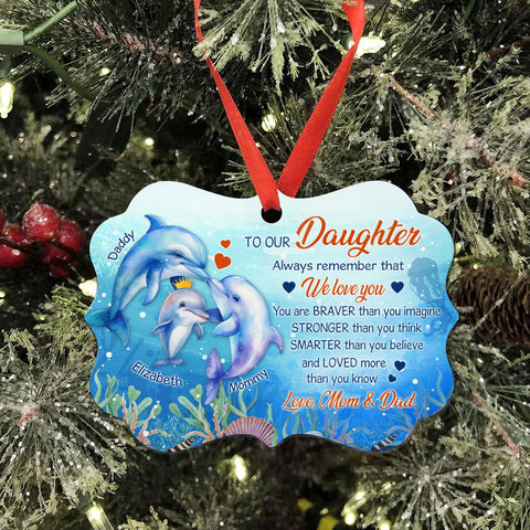 Daughter Gifts, Ocean Fish Family You Are Braver Than You Imagine Medallion Aluminum Ornament For Girls Babies From Mom Dad Parents, Xmas Tree Decor, Gifts For Birthday Holiday Winter