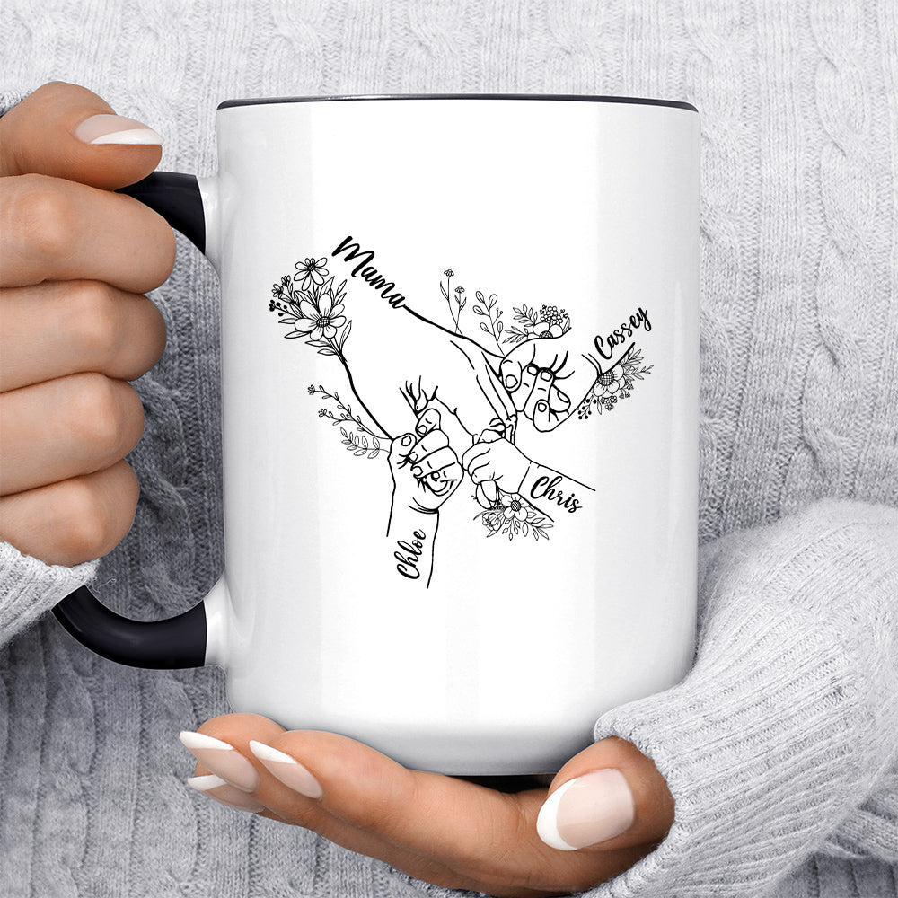 Grandma Gifts, Nana Ever Holding Hands Holding Nana's Hand Flower, Personalized Coffee Mug, Gifts For Gigi From Grandkids, With Multi Kids Ceramic Cup 11 15oz, Gifts For Mother's Day