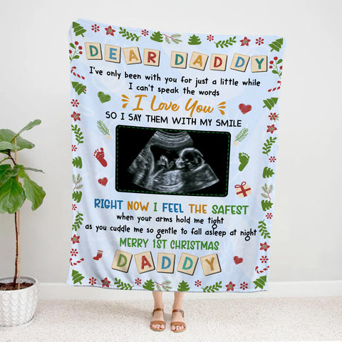 Dad To Be Gifts, Dear Daddy I've Only Been With You Baby Ultrasound, Personalized Blanket, Gifts For Future Dad To Be, Fleece Sherpa, Pregnancy Reveal Blanket, Gifts For Christmas