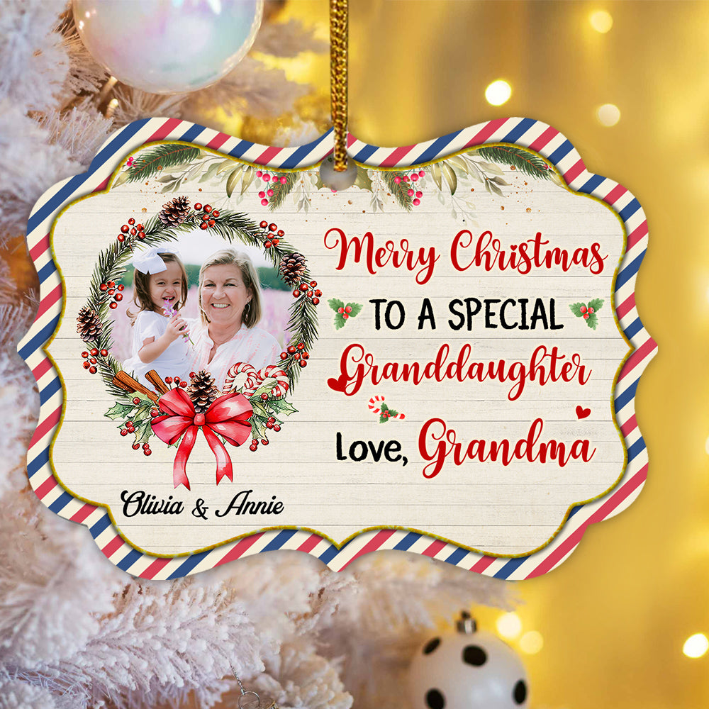 Personalized Grandma & Granddaughter Photo Ornament, Merry Christmas To A Special Granddaughter Keepsake, Custom Picture Medallion Ornament
