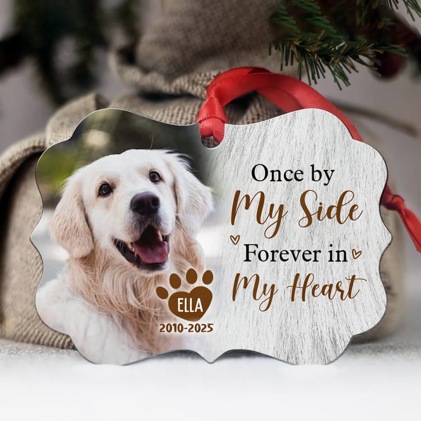 Pet Loss Gifts, Once By Side Forever In Heart Upload Memorial Pet Photo Medallion Aluminum Ornament, Personalized Memorial Ornament With Photo, Gifts For Loss Of Dog, Tree Decor