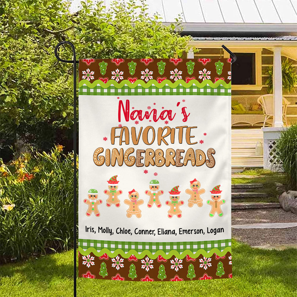 Grandma Gifts, Nanas Favorite Gingerbreads Custom Yard Flag, Personalized Kids Name Outdoor Banner, Christmas Home Decoration, Personalized Family Banner, Yard Decor, Personalized Garden Flag, Gifts For Nana From Grandkids, Double Sided Outside Welcome Fl