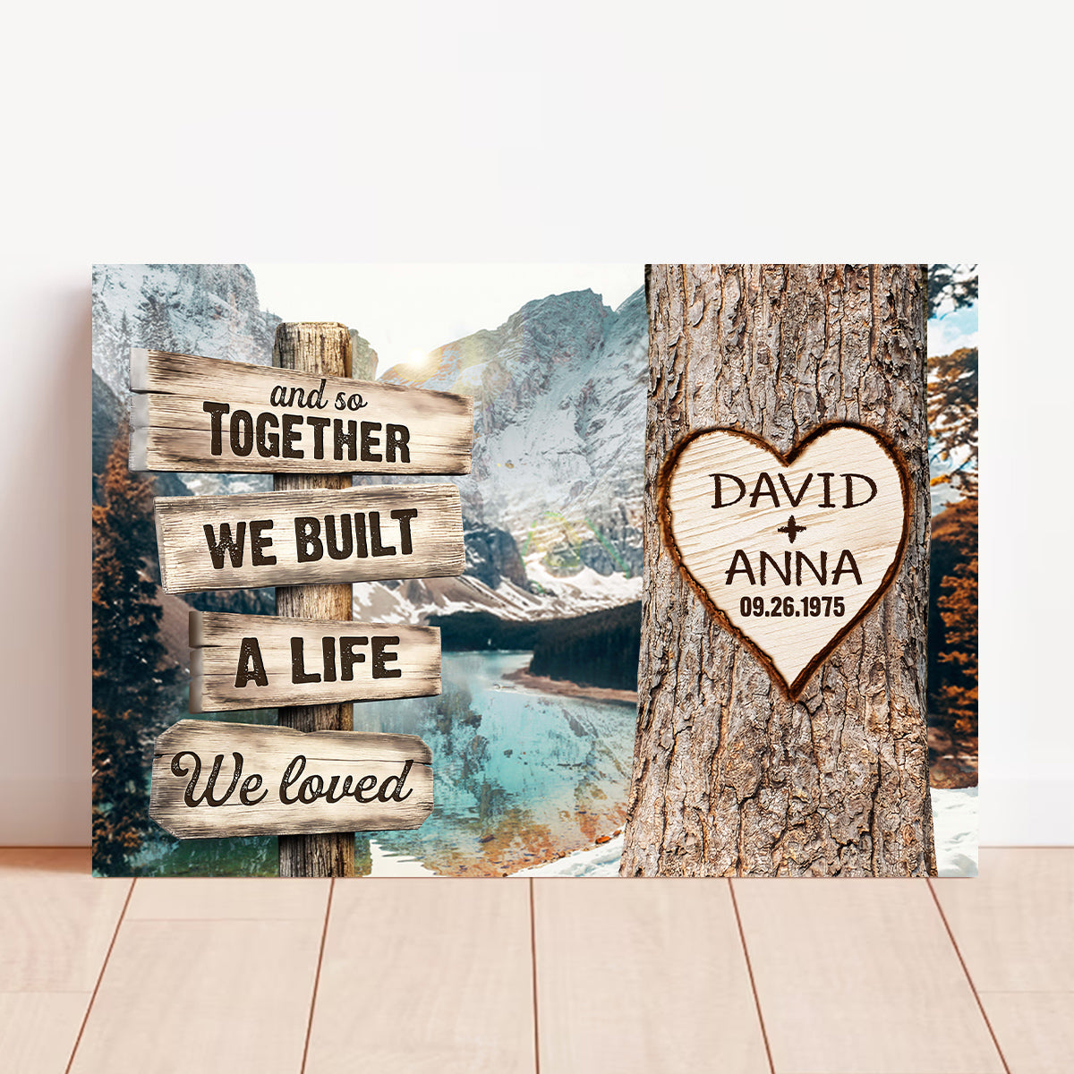Personalized Couple Poster, And So Together We Built A Life We Loved Rustic Wood Sign And Tree Heart Design, Gifts For Him Her Honey, Canvas Prints Wall Decor, Gifts For Valentine