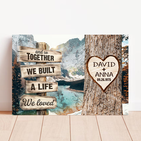 Personalized Couple Poster, And So Together We Built A Life We Loved Rustic Wood Sign And Tree Heart Design, Gifts For Him Her Honey, Canvas Prints Wall Decor, Gifts For Valentine