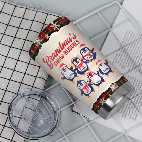 Christmas Penguin, Grandmas Buddies Insulated Tumbler, Stainless Steel Beverage Cup, Penguin Xmas Cup, Custom Grandkids Drinkware, Personalized Tumbler, Gifts For Nana From Grandkids