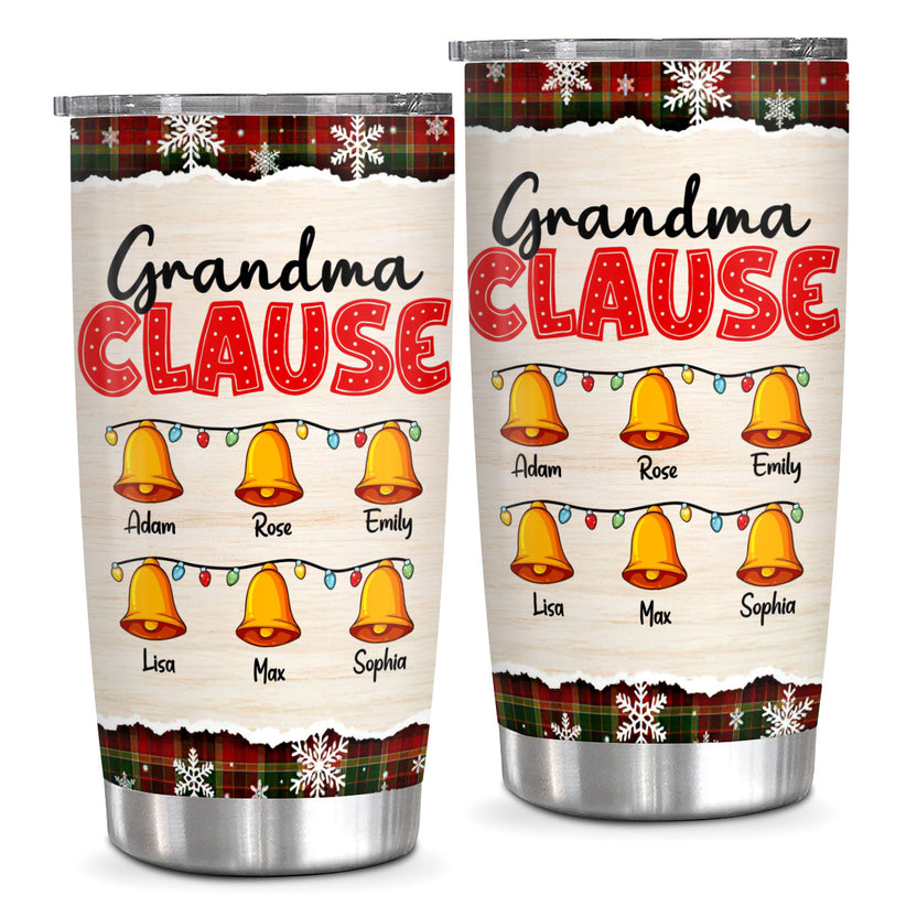 Grandma Clause Christmas Tumbler Cup, Personalised Grandchildren Names Travel Cup, Festive Winter Drinkware, Custom Grandma Clause Christmas, Personalized Tumbler, Gifts For Nana