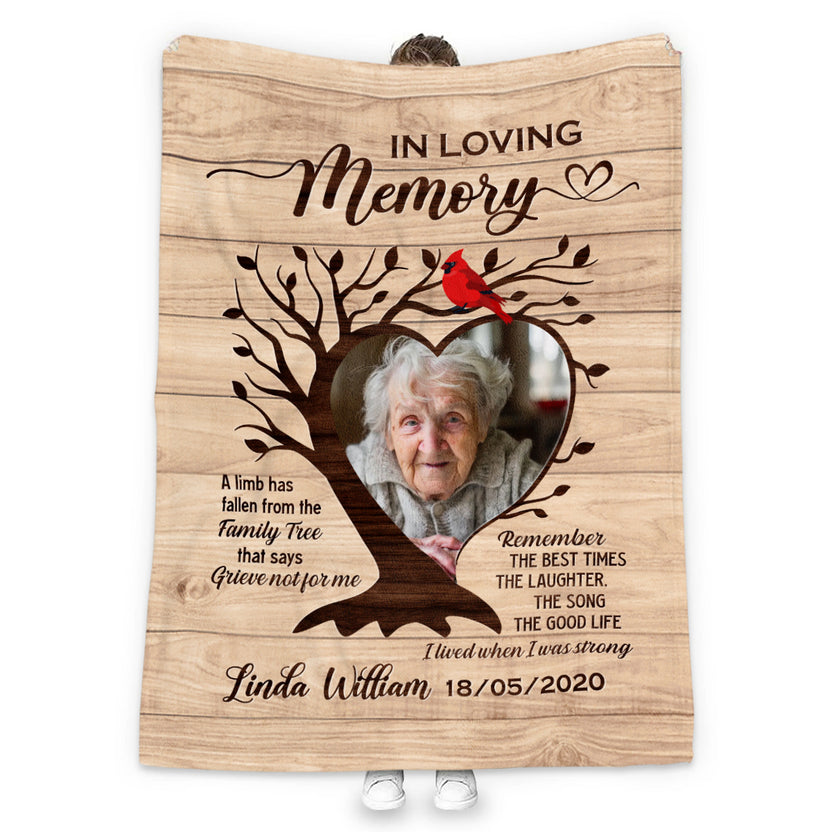 Remembrance Gifts Ideas, Personalized Memorial Blanket With Photo, Heart Tree A Limb Has Fallen From Family Tree, Loss Of Mom Dad Blanket, Fleece Sherpa, Memorial Gifts For Anniversary