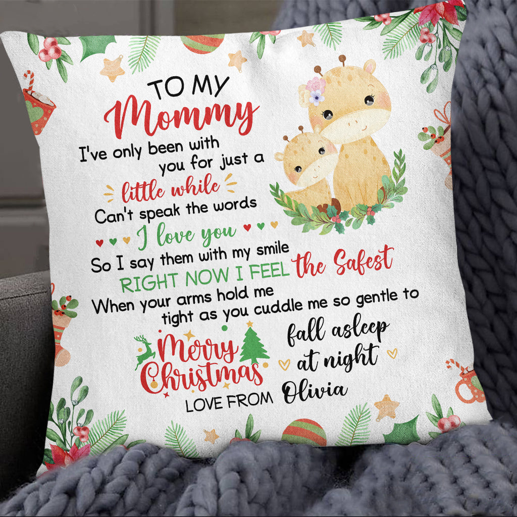 Personalized Square Pillow For New Mom From Family Pregnancy Gifts Cute Giraffe With Baby Sleeping I've Only Been With You Xmas Custom Name Double Sided Sofa Couch Cushion On Christmas