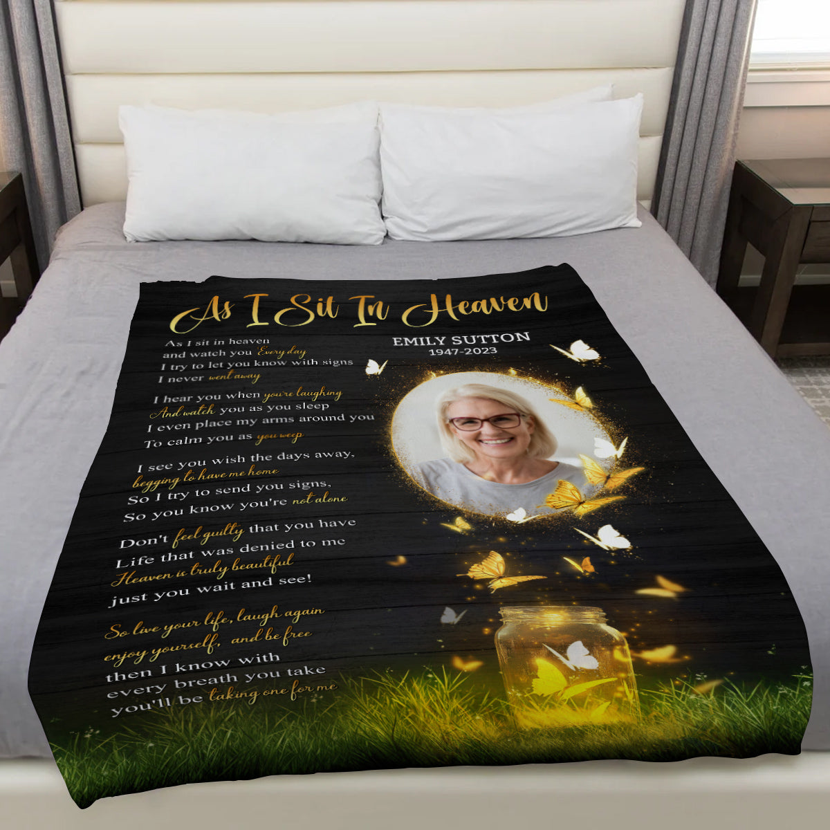 Sympathy Gifts, Personalized Blanket With Photo Comfort Message From Above, Photo Tribute Style, Memorial Words Of Peace And Comfort, Loss Of Mom Dad Blanket, Fleece Sherpa