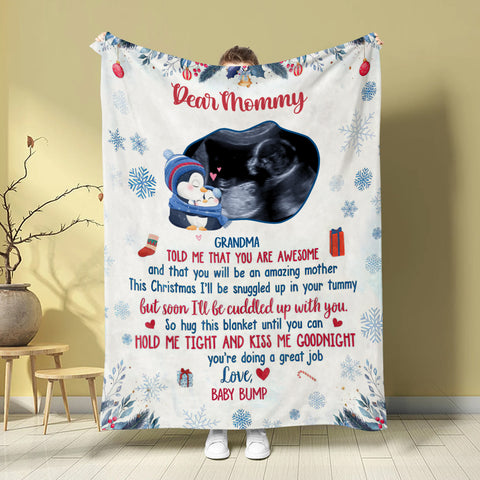 New Parents Gifts, Grandma Told Me That You Are Awesome Ultrasound Photo, Personalized Blanket, Gifts For Mommy Mom To Be, Fleece Sherpa, Expecting Mom Blanket, Gifts For Christmas