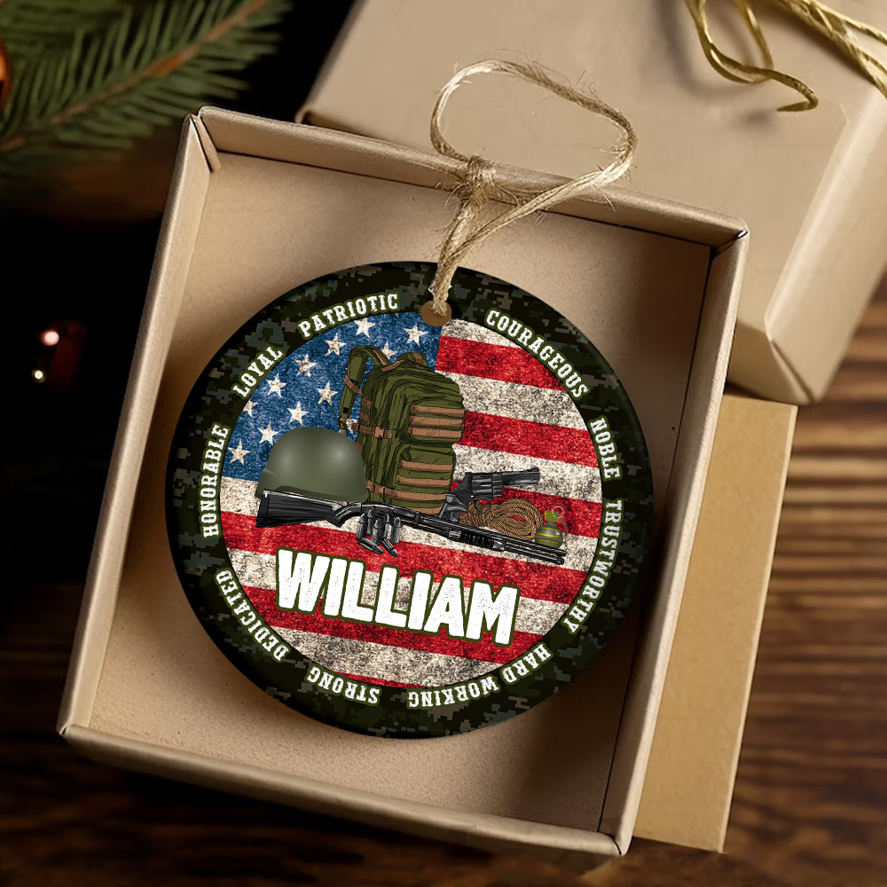 Personalized Veteran Ceramic Ornament, Custom Military Christmas Tree Plastic Ornament, Military Christmas Decor, Gift For Dad, Son, Husband