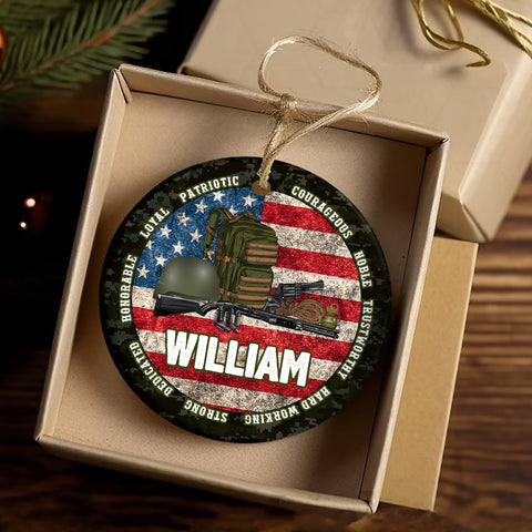 Personalized Veteran Ceramic Ornament, Custom Military Christmas Tree Plastic Ornament, Military Christmas Decor, Gift For Dad, Son, Husband