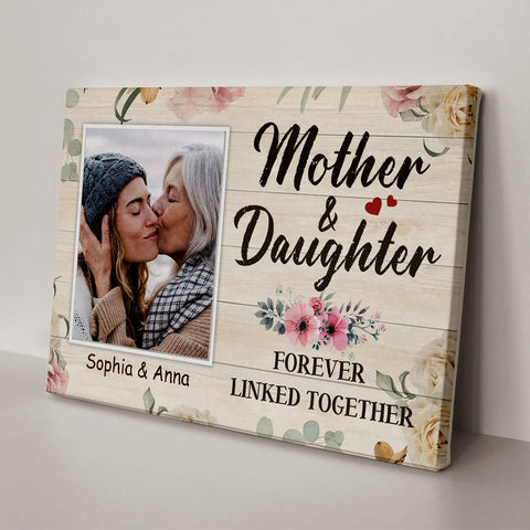 Gifts Ideas For Mom, Mother Daughter Forever Linked Together, Personalized Canvas Wall Art, Gifts For Mom Mommy From Son Daughter, Poster Prints Wall Decor, Gifts For Mother's Day