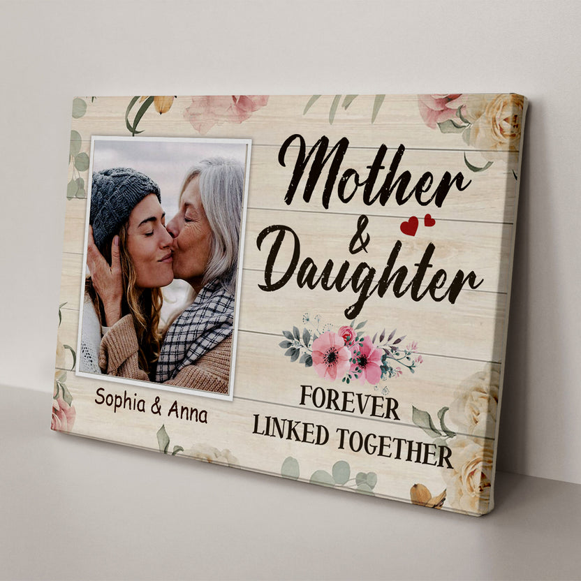 Gifts Ideas For Mom, Mother Daughter Forever Linked Together, Personalized Canvas Wall Art, Gifts For Mom Mommy From Son Daughter, Poster Prints Wall Decor, Gifts For Mother's Day