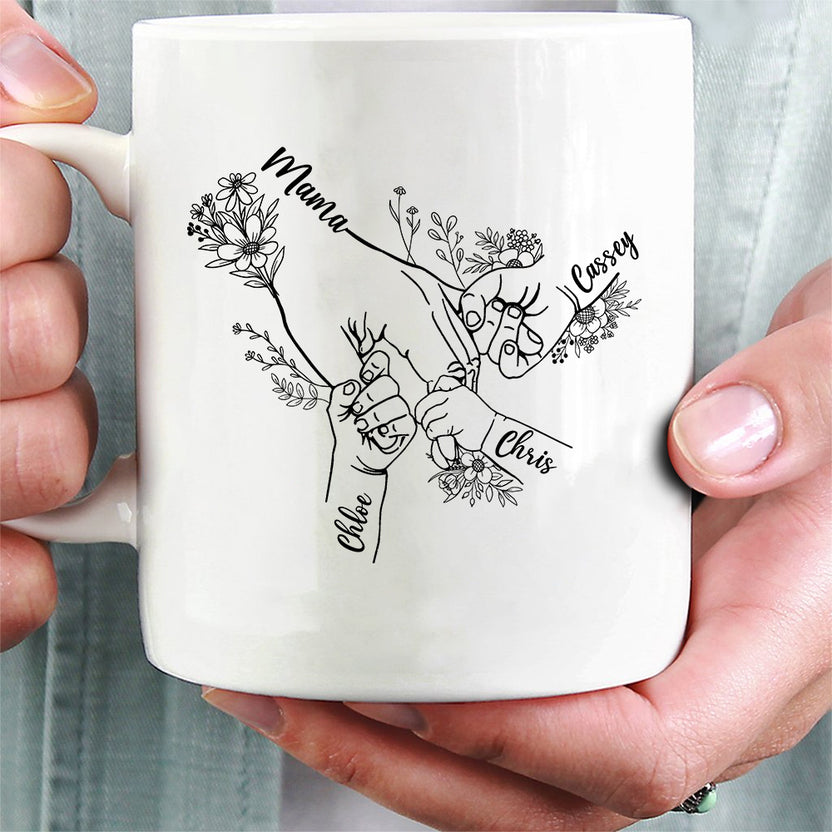 Grandma Gifts, Nana Ever Holding Hands Holding Nana's Hand Flower, Personalized Coffee Mug, Gifts For Gigi From Grandkids, With Multi Kids Ceramic Cup 11 15oz, Gifts For Mother's Day